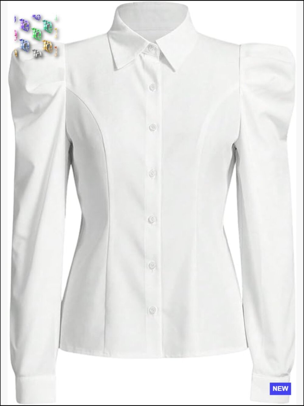 Elegant Puff Long Sleeve Collared Button Down Blouse Top Work Office - Picture 1 of 5